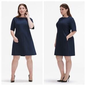 NWT MM LaFleur +1 Emily 2.0 Dress Galaxy Blue Navy Knee Length Elbow Sleeves